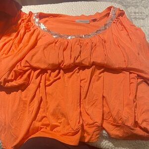 Avenue Orange Blouse with Silver Sequin Accent